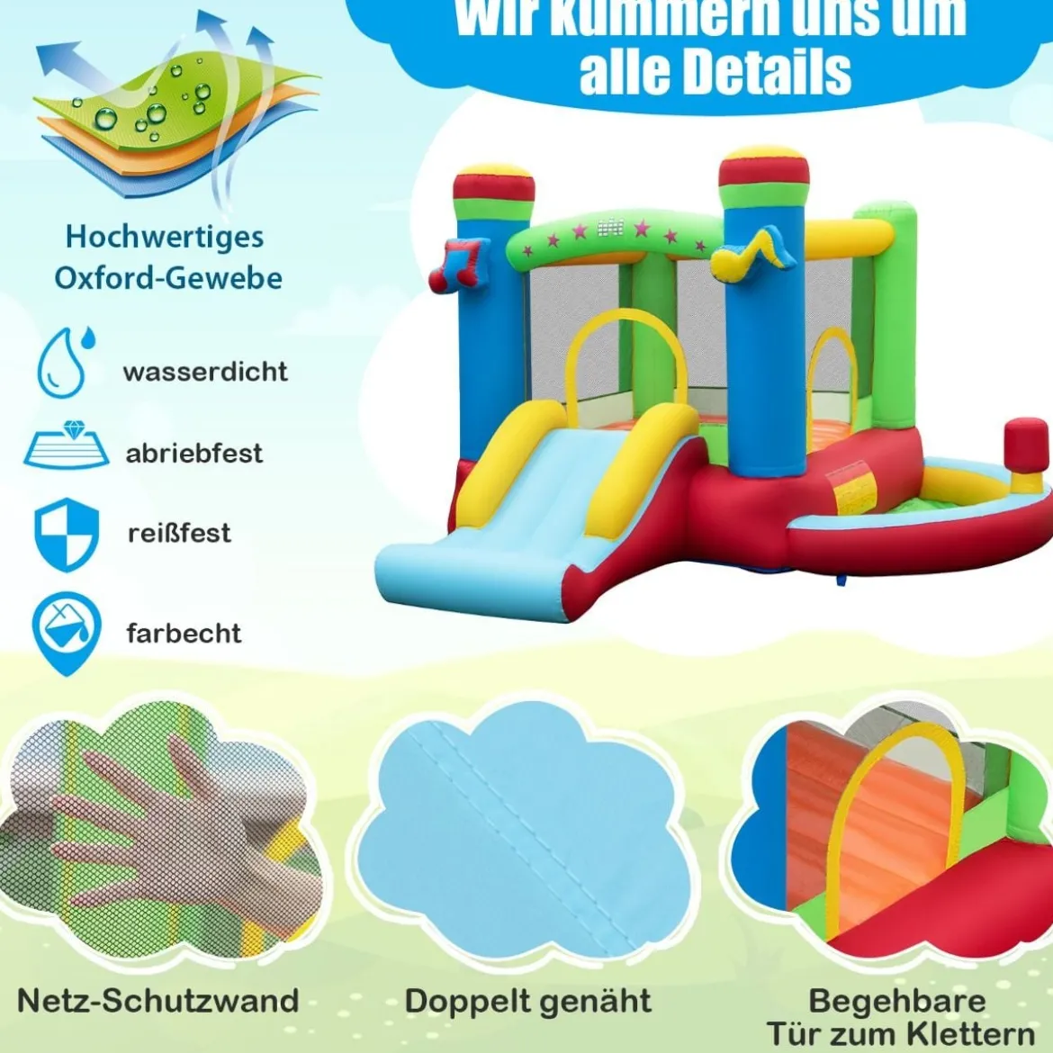 Aufblasbare Hüpfburg mit Rutsche & Sprungbereich & Basketballkorb Spielburg