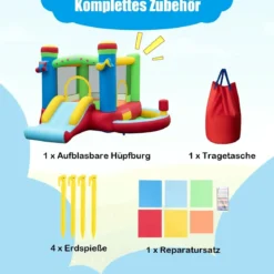 Aufblasbare Hüpfburg mit Rutsche & Sprungbereich & Basketballkorb Spielburg