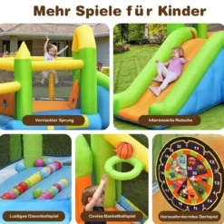 Aufblasbare Hüpfburg mit Rutsche & Bällebad & Basketballkorb 477 x 241 x 208 cm (ohne Gebläse)