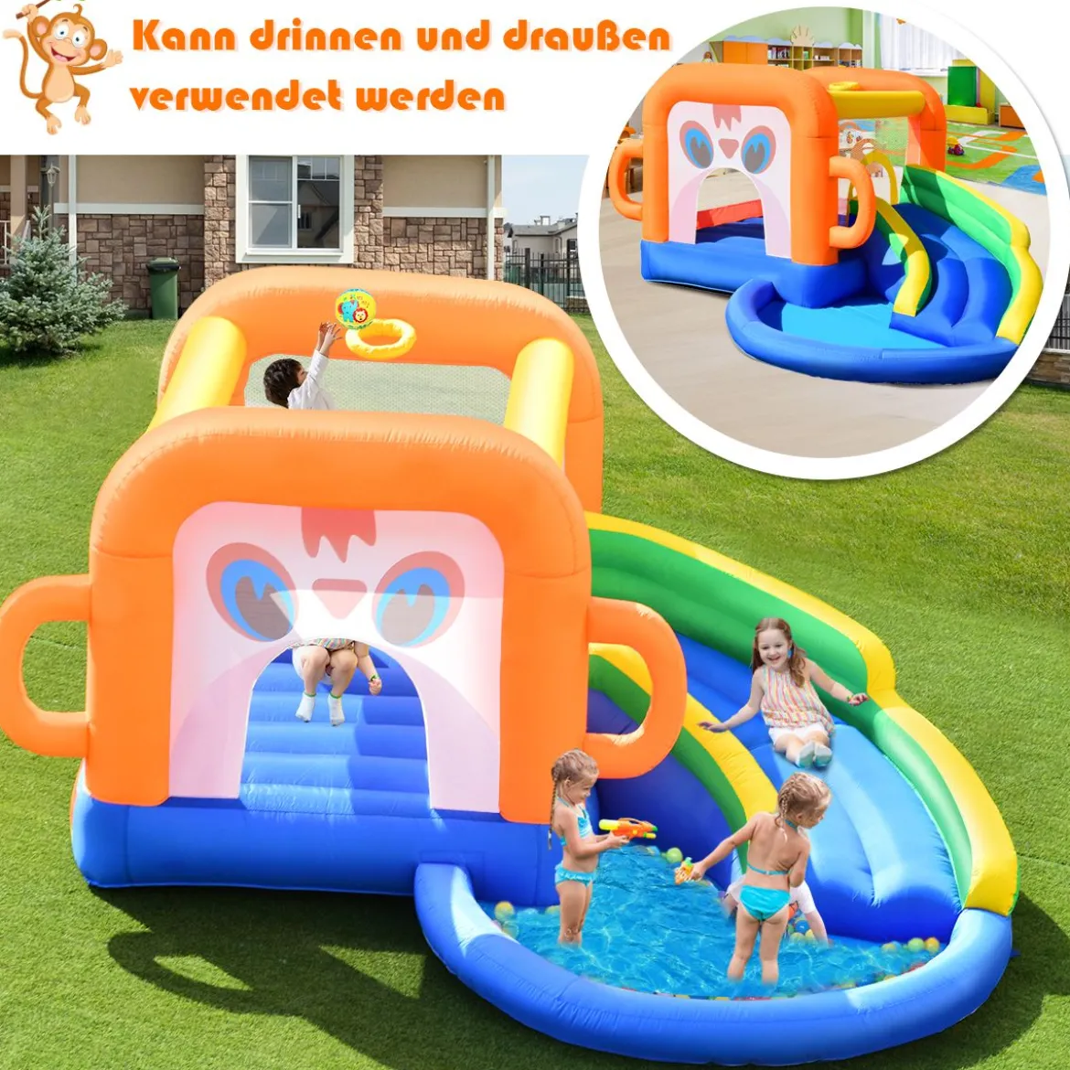 Aufblasbare Hüpfburg mit Rutsche Ballbecken Kinder Springburg Wasserpark 3x2x2m