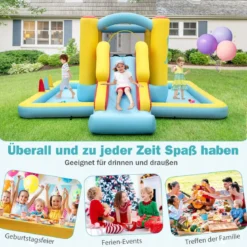 Aufblasbare Hüpfburg mit Rutsche & Tunnel & Basketballkorb & Ringwurfspiel Riesenschloss