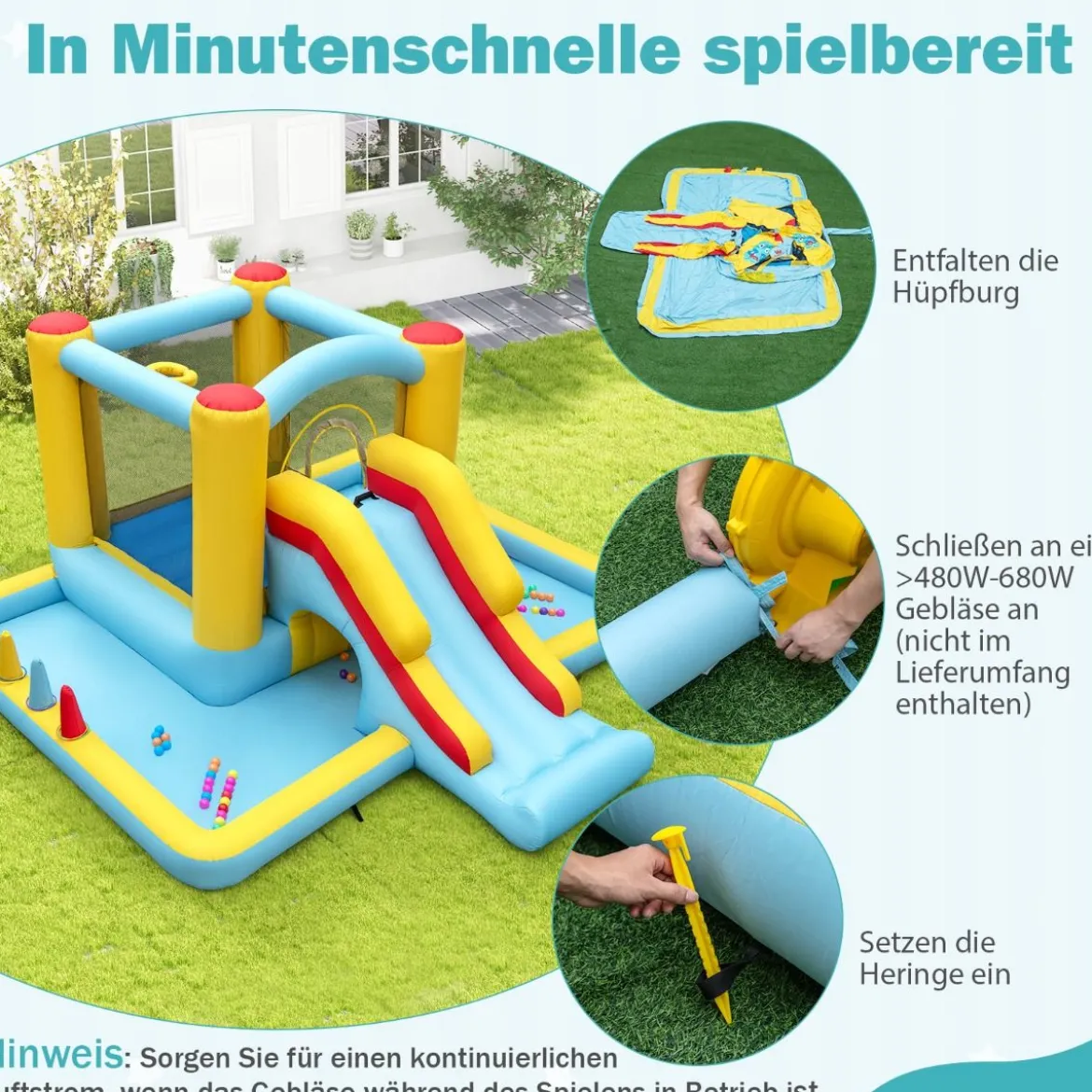 Aufblasbare Hüpfburg mit Rutsche & Tunnel & Basketballkorb & Ringwurfspiel Riesenschloss
