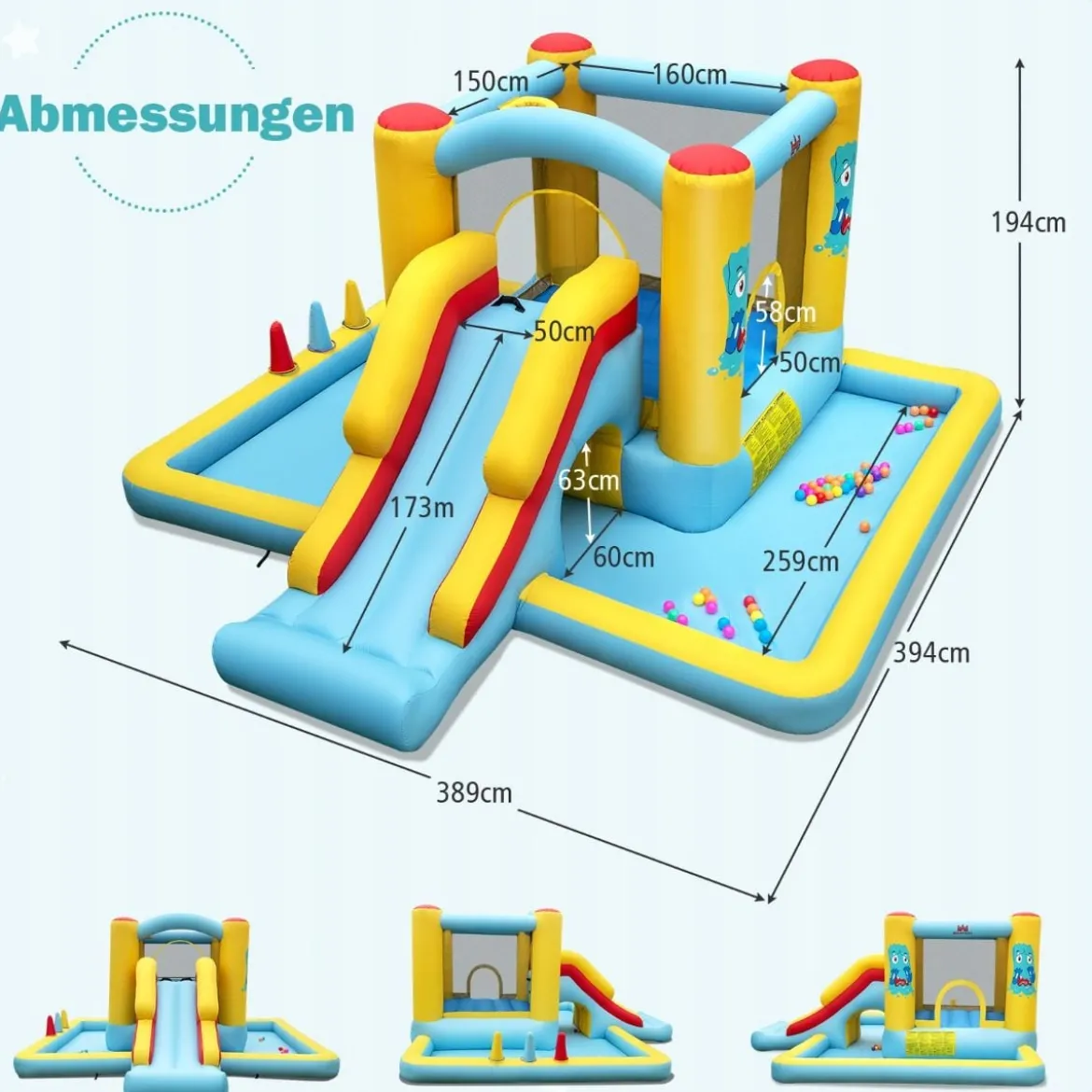 Aufblasbare Hüpfburg mit Rutsche & Tunnel & Basketballkorb & Ringwurfspiel Riesenschloss