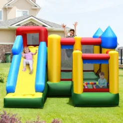 Aufblasbare Hüpfburg mit Rutsche Kinder Hüpfschloss Spielburg Outdoor 324 x 315 x 221 cm Bunt