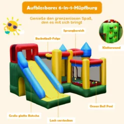 Aufblasbare Hüpfburg mit Rutsche Kinder Hüpfschloss Spielburg Outdoor 324 x 315 x 221 cm Bunt