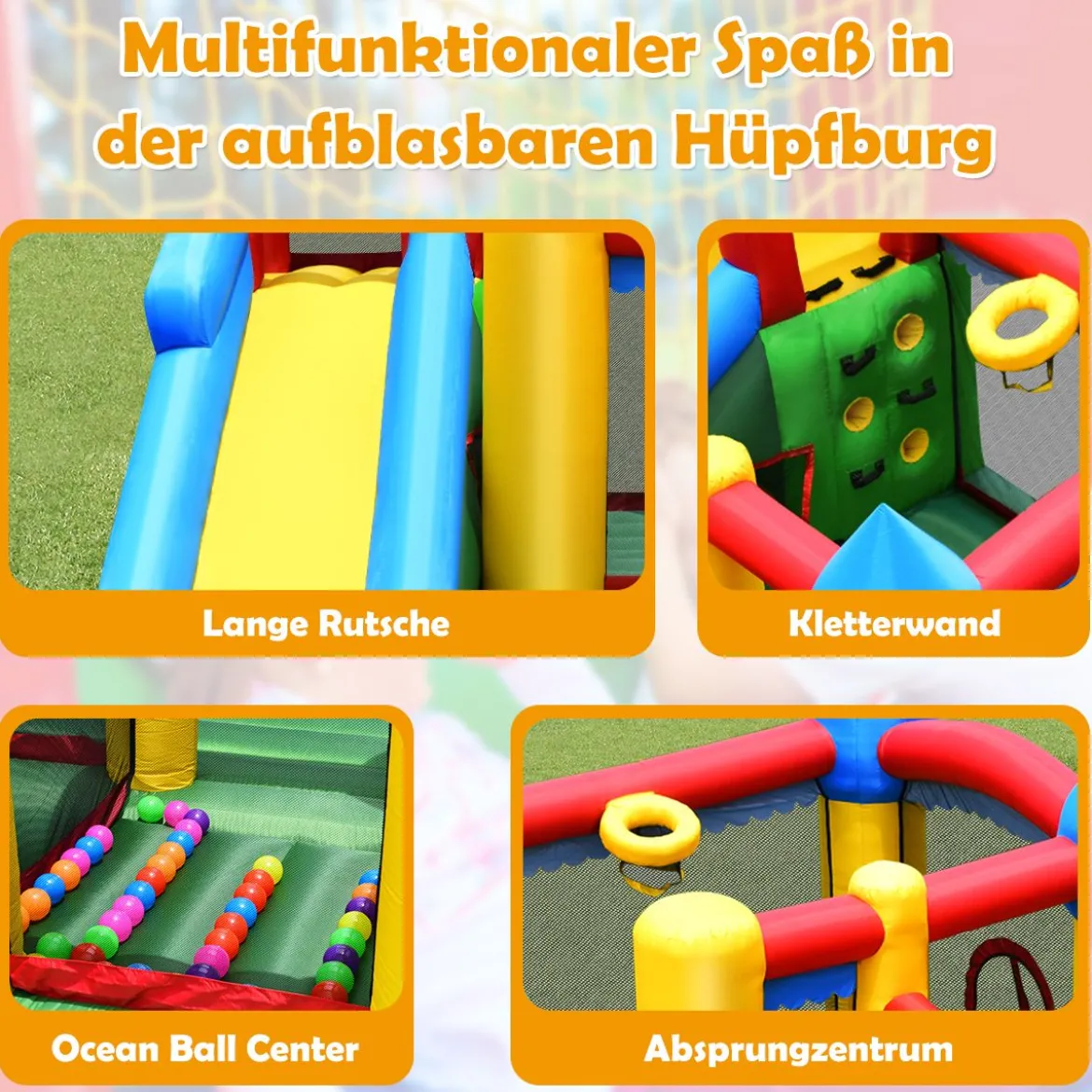 Aufblasbare Hüpfburg mit Rutsche Kinder Hüpfschloss Spielburg Outdoor 324 x 315 x 221 cm Bunt