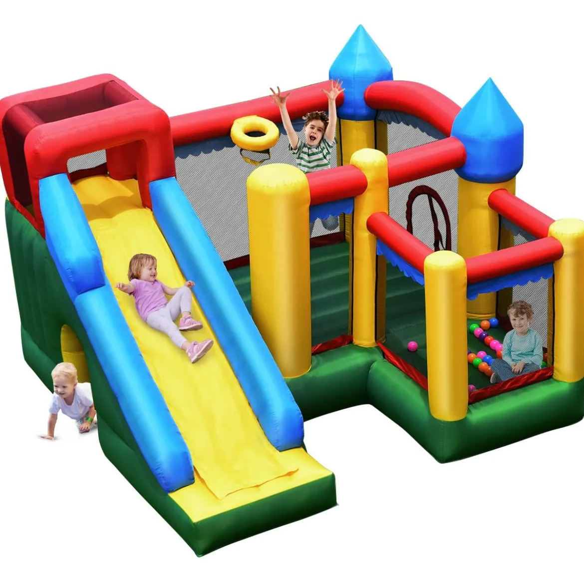 Aufblasbare Hüpfburg mit Rutsche Kinder Hüpfschloss Spielburg Outdoor 324 x 315 x 221 cm Bunt