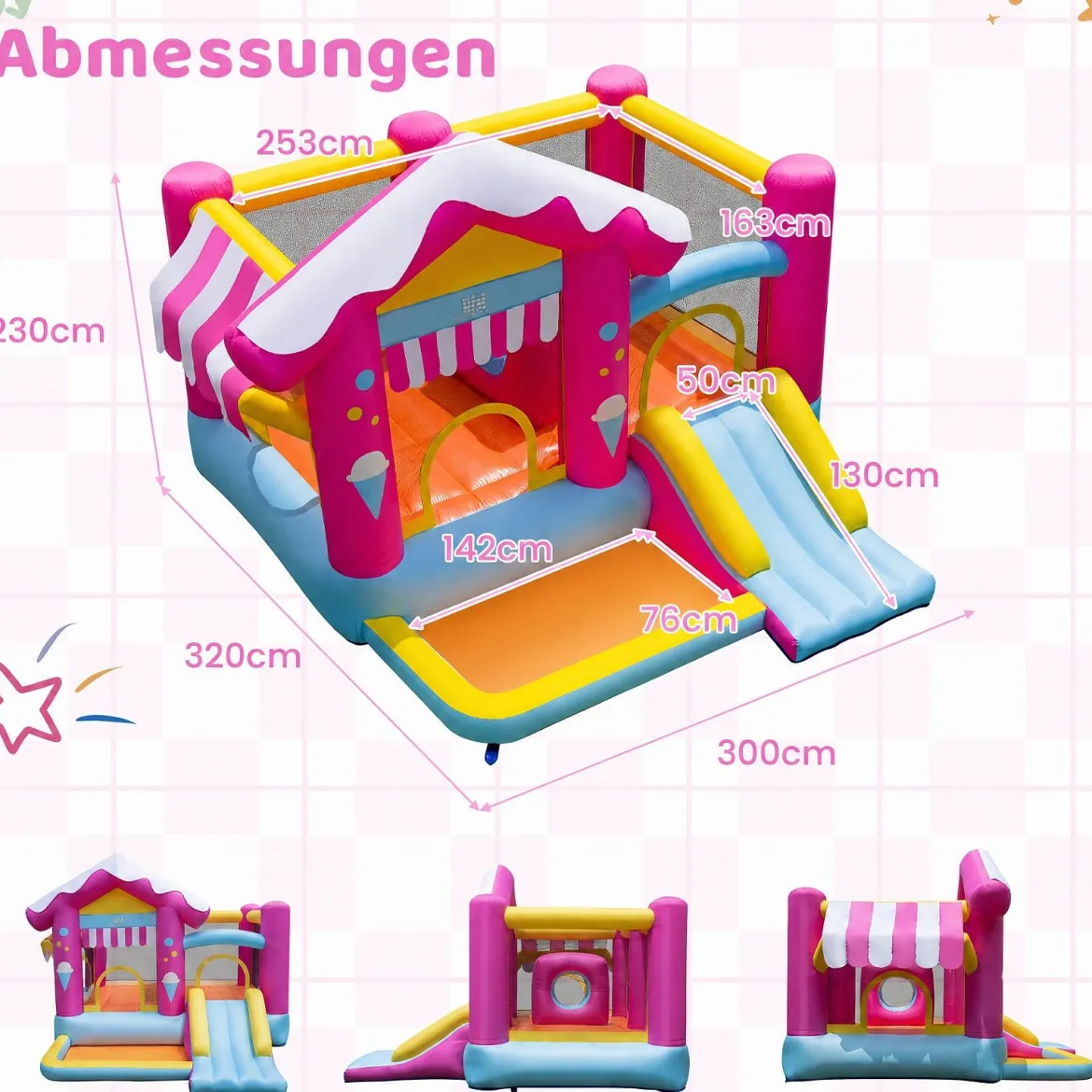 Aufblasbare Hüpfburg mit Rutsche Sprungbereich Kriechtunnel & Bällebad 320 x 300 x 230 cm Bunt