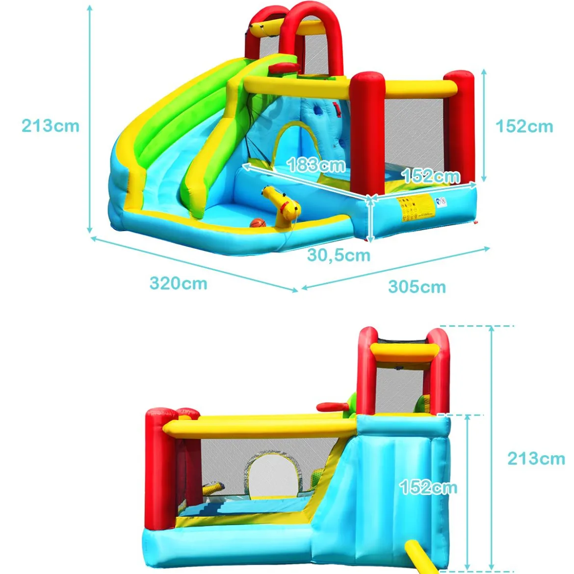 Aufblasbare Hüpfburg mit Rutsche Sprungbereich Springburg Spielpool 320 x 305 x 213 cm