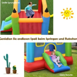 Aufblasbare Hüpfburg mit Rutsche Springburg Aufblasbares Trampolin Spielburg Outdoor 273x273x228cm