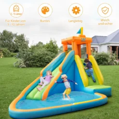 Aufblasbare Hüpfburg mit 450W Gebläse Wasserspielcenter Hüpfburg für Kinder 400 x 300 x 265 cm Bunt