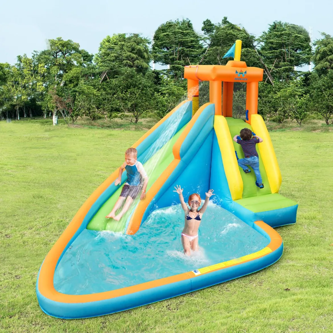 Aufblasbare Hüpfburg mit 450W Gebläse Wasserspielcenter Hüpfburg für Kinder 400 x 300 x 265 cm Bunt