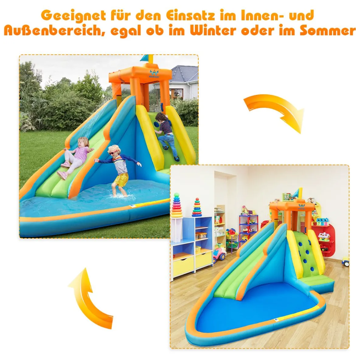 Aufblasbare Hüpfburg mit 450W Gebläse Wasserspielcenter Hüpfburg für Kinder 400 x 300 x 265 cm Bunt