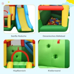 Aufblasbare Hüpfburg mit 780W Luftgebläse 2 Rutschen Hüpfburg für Kinder 330 x 300 x 210 cm Bunt