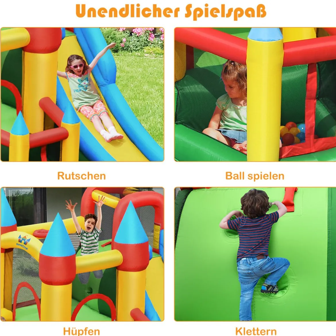 Aufblasbare Hüpfburg mit 780W Luftgebläse 2 Rutschen Hüpfburg für Kinder 330 x 300 x 210 cm Bunt