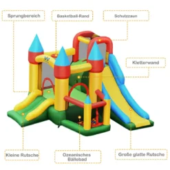 Aufblasbare Hüpfburg mit 780W Luftgebläse 2 Rutschen Hüpfburg für Kinder 330 x 300 x 210 cm Bunt