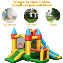 Aufblasbare Hüpfburg mit 780W Luftgebläse 2 Rutschen Hüpfburg für Kinder 330 x 300 x 210 cm Bunt
