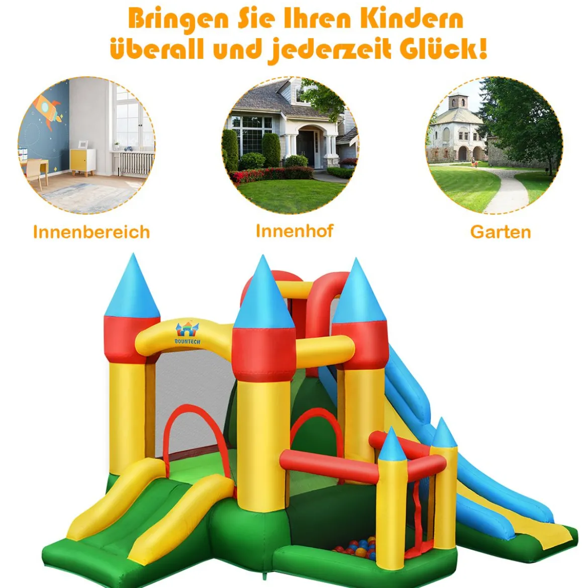 Aufblasbare Hüpfburg mit 780W Luftgebläse 2 Rutschen Hüpfburg für Kinder 330 x 300 x 210 cm Bunt