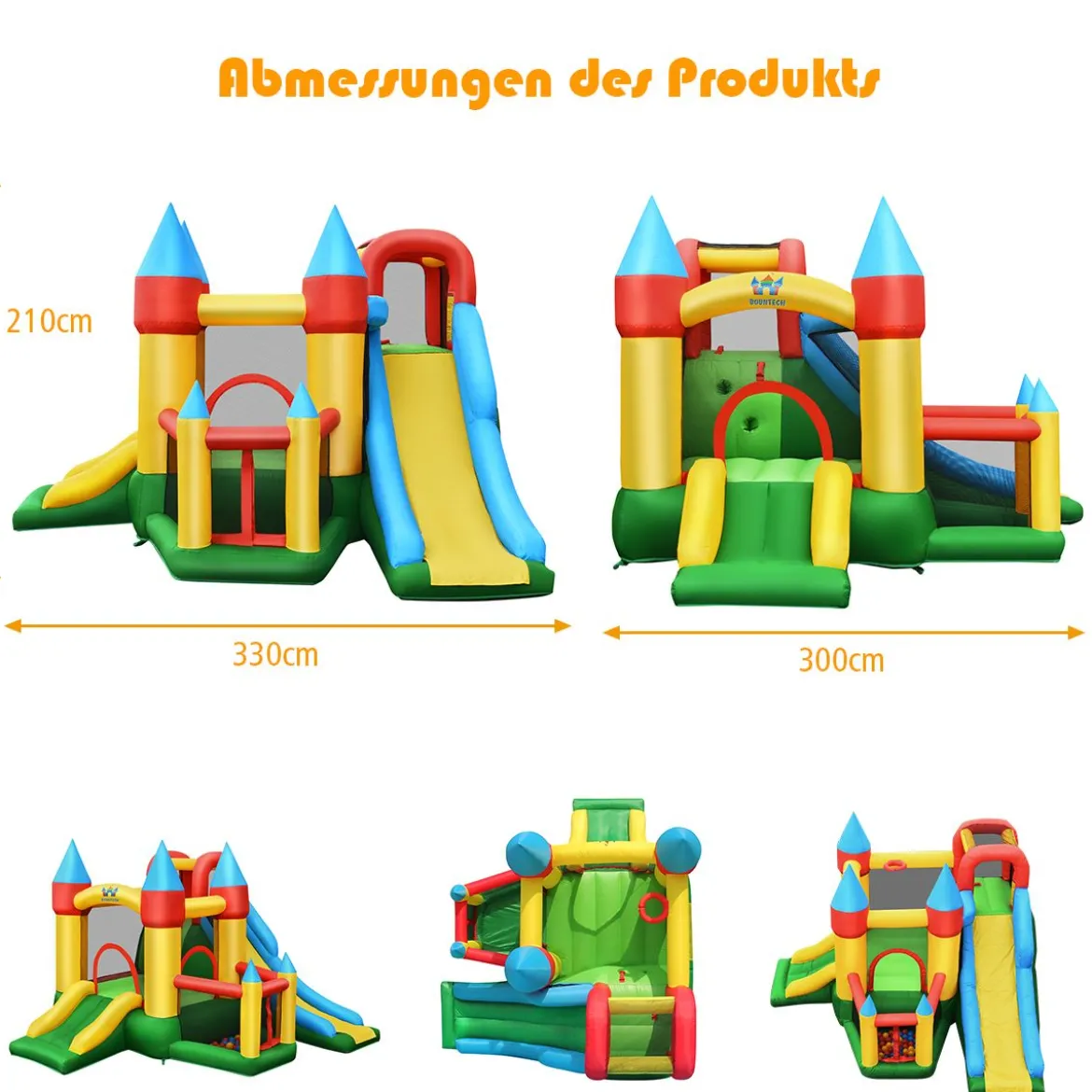 Aufblasbare Hüpfburg mit 780W Luftgebläse 2 Rutschen Hüpfburg für Kinder 330 x 300 x 210 cm Bunt