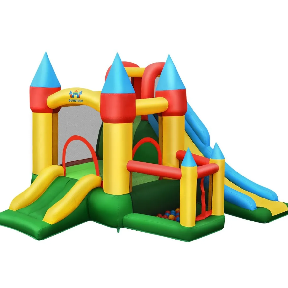 Aufblasbare Hüpfburg mit 780W Luftgebläse 2 Rutschen Hüpfburg für Kinder 330 x 300 x 210 cm Bunt