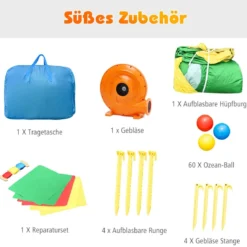 Aufblasbare Hüpfburg mit 780W Luftgebläse 2 Rutschen Hüpfburg für Kinder 330 x 300 x 210 cm Bunt
