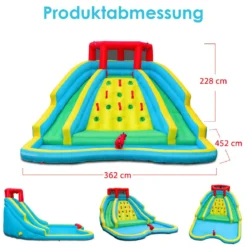 Aufblasbare Hüpfburg mit Zwei Wasserrutschen Kletterwand 452 x 366 x 229 cm (nur Hüpfburg)