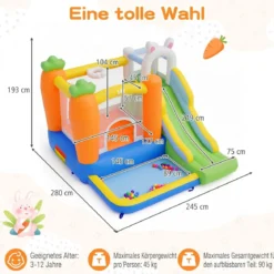 Aufblasbare Hüpfburg Spielburg mit Rutsche + 550W Hüpfburge-Gebläse mit Griff &amp Set