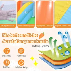 Aufblasbare Hüpfburg Spielburg mit Rutsche + 550W Hüpfburge-Gebläse mit Griff &amp Set