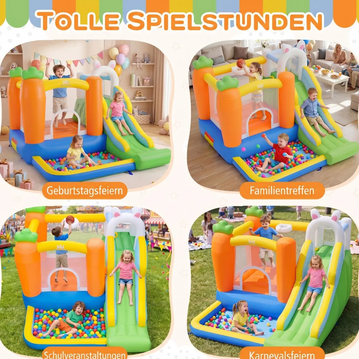 Aufblasbare Hüpfburg Spielburg mit Rutsche Bällebad Basketballkorb & Kletterwand Sprungschloss