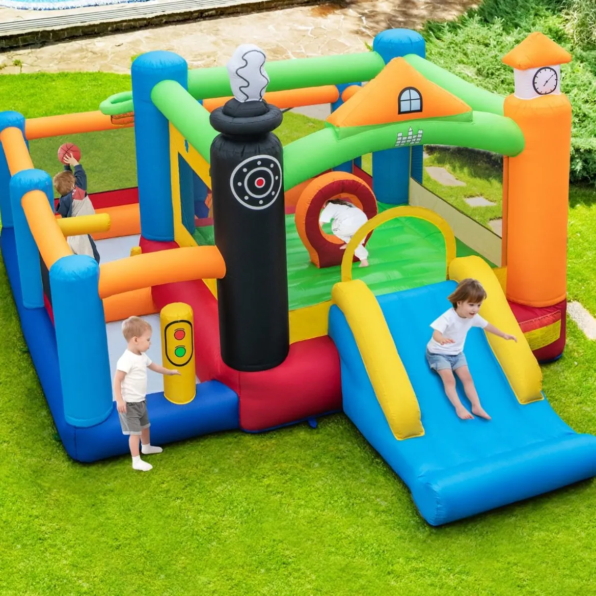 Aufblasbare Hüpfburg Spielparadies mit Zugmotiv (Gebläse NICHT enthalten)