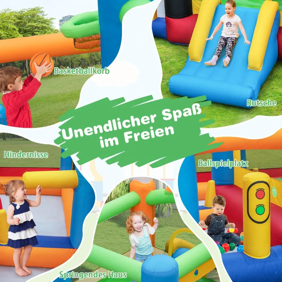 Aufblasbare Hüpfburg Spielparadies mit Zugmotiv (Gebläse NICHT enthalten)