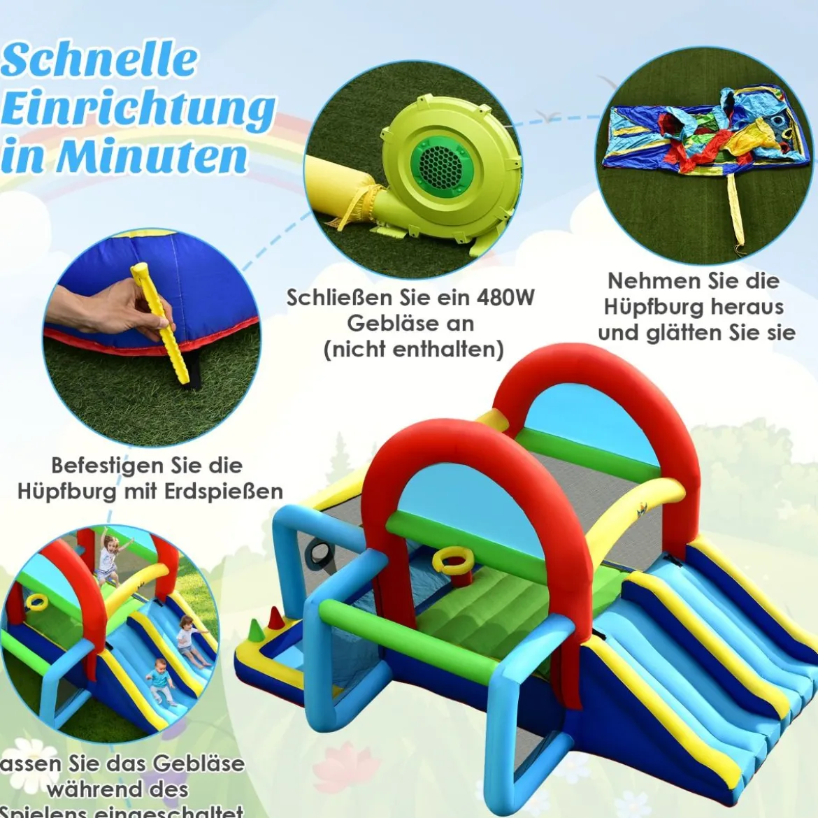 aufblasbare Hüpfburg Springburg mit Doppelrutschen Outdoor Bunt