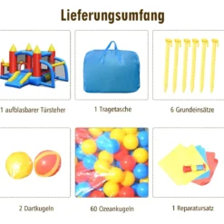 Aufblasbare Hüpfburg +450W Gebläse mit Rutsche Ozeanbälle 350 x 275 x 196 cm Bunt