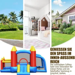 Aufblasbare Hüpfburg +450W Gebläse mit Rutsche Ozeanbälle 350 x 275 x 196 cm Bunt