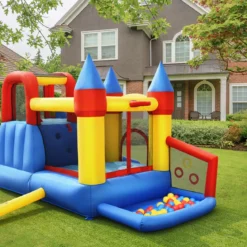 Aufblasbare 6-in-1 Hüpfburg mit Rutsche + 610W Gebläse Outdoor Spielpool 330 x 300 x 210 cm
