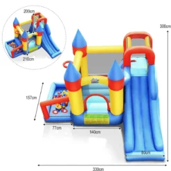 Aufblasbare 6-in-1 Hüpfburg mit Rutsche + 610W Gebläse Outdoor Spielpool 330 x 300 x 210 cm
