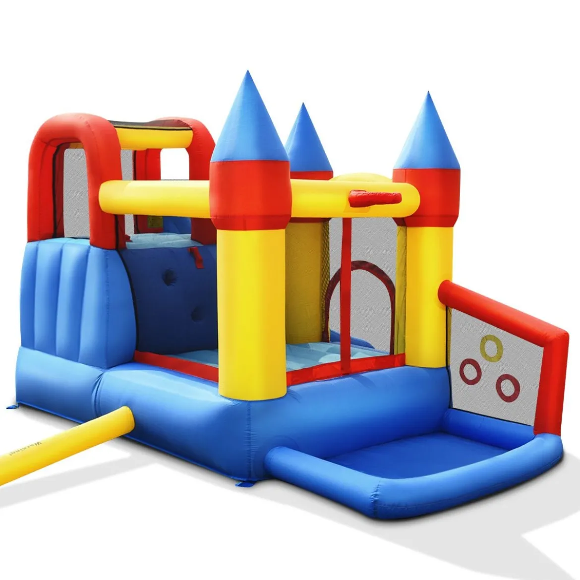 Aufblasbare 6-in-1 Hüpfburg mit Rutsche + 610W Gebläse Outdoor Spielpool 330 x 300 x 210 cm