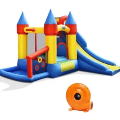 Aufblasbare 6-in-1 Hüpfburg mit Rutsche + 610W Gebläse Outdoor Spielpool 330 x 300 x 210 cm