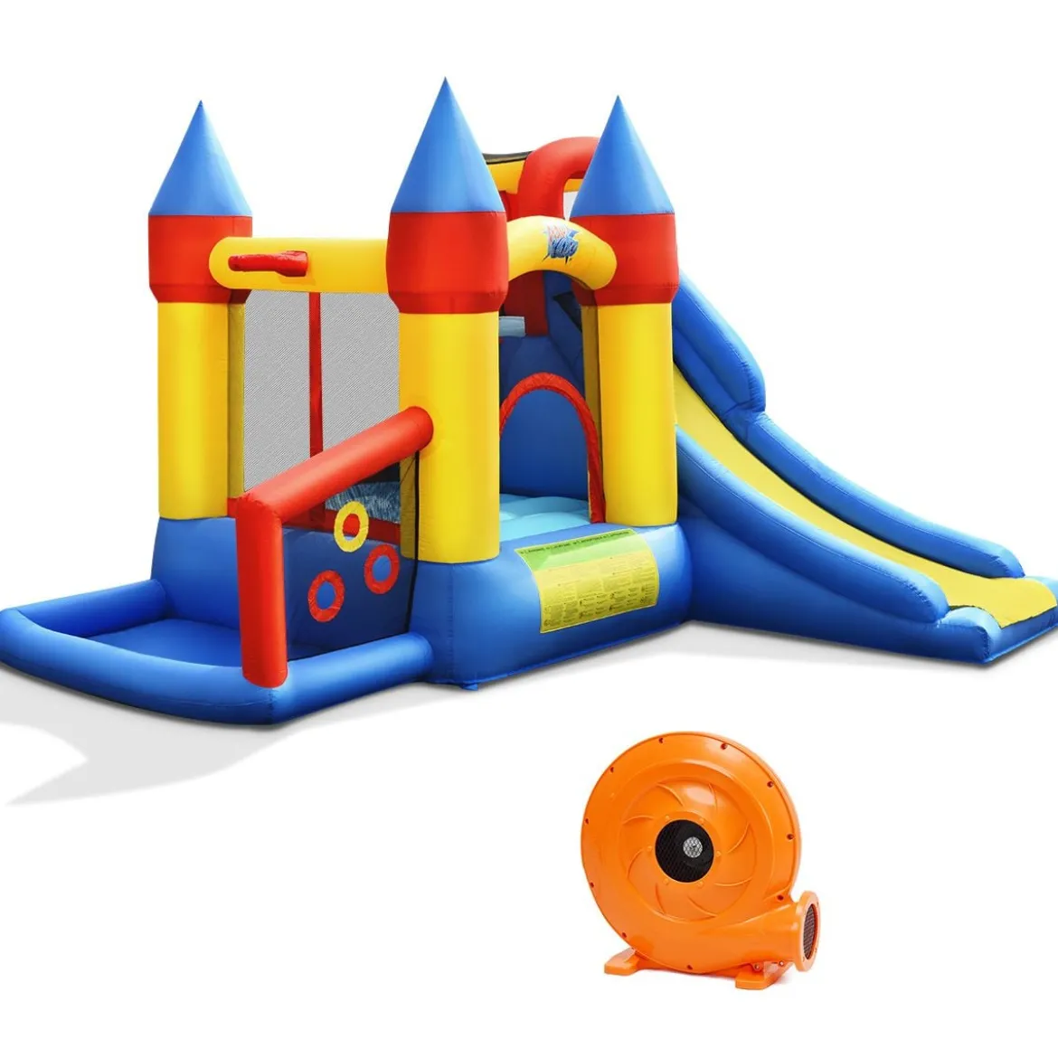 Aufblasbare 6-in-1 Hüpfburg mit Rutsche + 610W Gebläse Outdoor Spielpool 330 x 300 x 210 cm