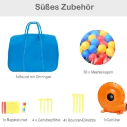 Aufblasbare 6-in-1 Hüpfburg mit Rutsche + 610W Gebläse Outdoor Spielpool 330 x 300 x 210 cm