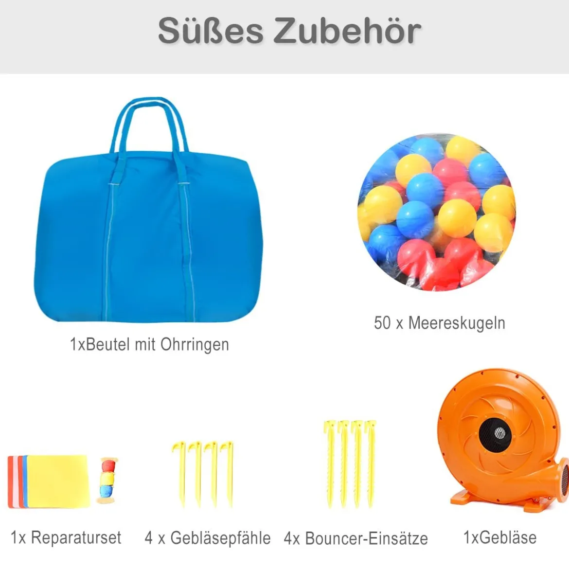 Aufblasbare 6-in-1 Hüpfburg mit Rutsche + 610W Gebläse Outdoor Spielpool 330 x 300 x 210 cm