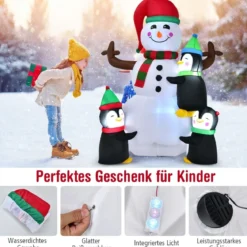 Aufblasbarer 180 cm hoher Schneemann mit Pinguinen schnell aufblasbarer Schneemann Weihnachtsdeko LED