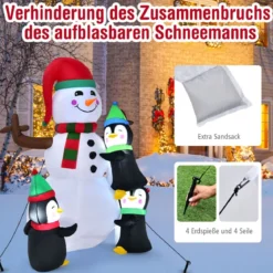 Aufblasbarer 180 cm hoher Schneemann mit Pinguinen schnell aufblasbarer Schneemann Weihnachtsdeko LED