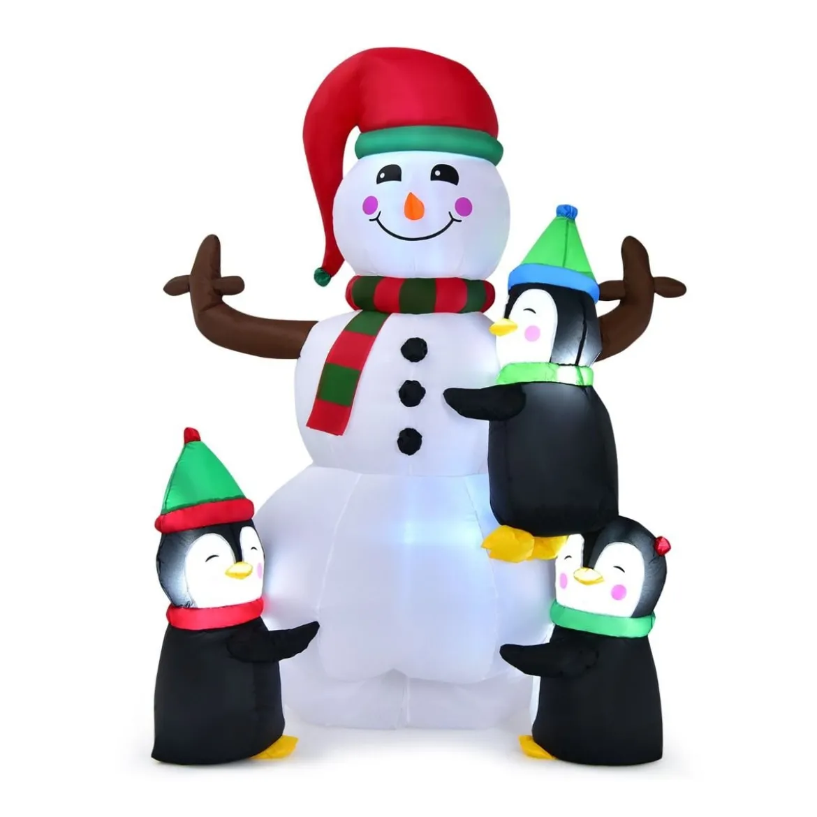 Aufblasbarer 180 cm hoher Schneemann mit Pinguinen schnell aufblasbarer Schneemann Weihnachtsdeko LED