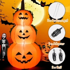 180 Aufblasbarer Halloween Kürbis 3 Stapel Kürbis mit LED-Innenbeleuchtung