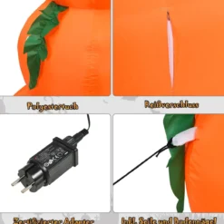 180 Aufblasbarer Halloween Kürbis 3 Stapel Kürbis mit LED-Innenbeleuchtung