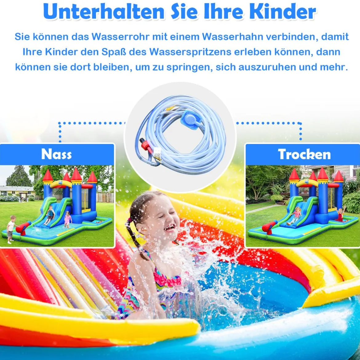 Aufblasbarer Hüpfburg Wasserrutschen-Park mit Gebläse hochwertiger Oxford-Stoff 480 x 280 x 230 cm Bunt