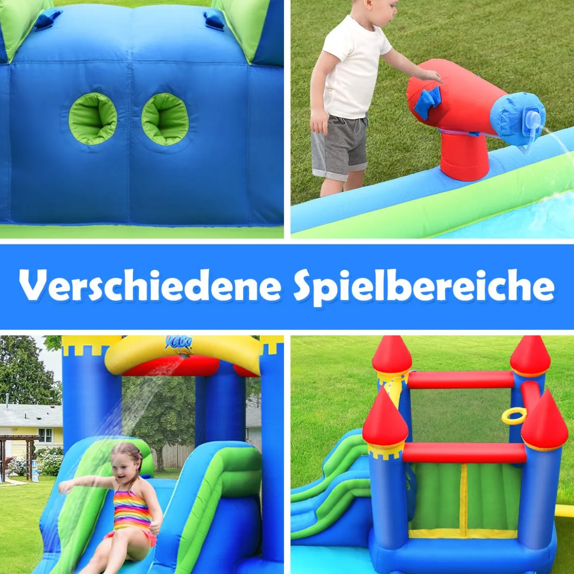 Aufblasbarer Hüpfburg Wasserrutschen-Park mit Gebläse hochwertiger Oxford-Stoff 480 x 280 x 230 cm Bunt