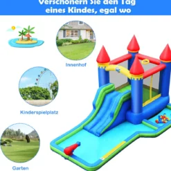 Aufblasbarer Hüpfburg Wasserrutschen-Park mit Gebläse hochwertiger Oxford-Stoff 480 x 280 x 230 cm Bunt