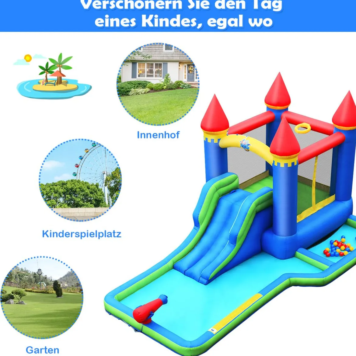 Aufblasbarer Hüpfburg Wasserrutschen-Park mit Gebläse hochwertiger Oxford-Stoff 480 x 280 x 230 cm Bunt